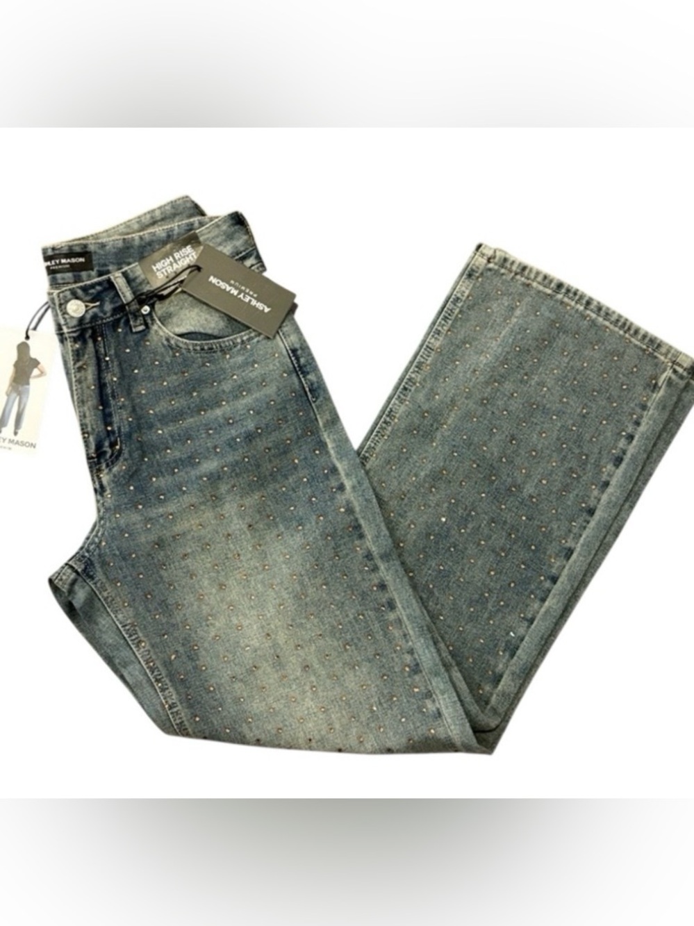 🔥 NWT 🔥 Ashley Mason High Rise Straight Leg Denim with Rose Gold Studs 5/27